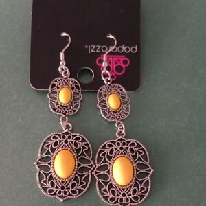Paparazzi Intricate Silver Earrings with Yellow Accents